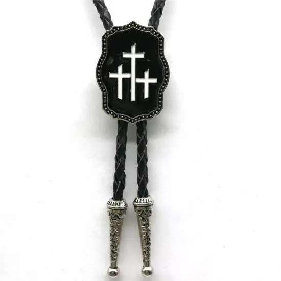 Men BOLO Tie Vintage Cross Prayer Wedding Pendant Necklace Alloy Western Cowboy