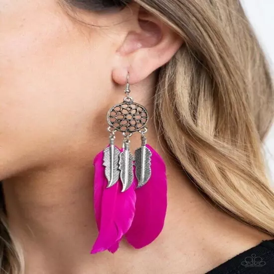 Paparazzi In your Wildest DREAM-CATCHERS Pink Feather Earrings 