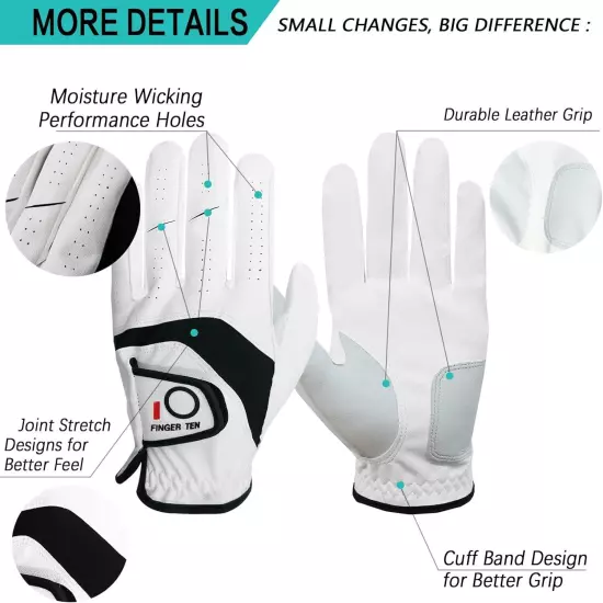 Golf Gloves Men Right Handed Golfer Left Hand 3 Pack Leather All Weather Grip