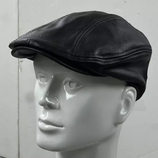 Stetson Hat Mens Small Medium Cabbie Newsboy Cap Brown Faux Leather Lined Flat