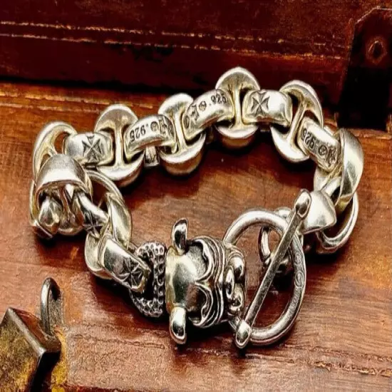 C'est Magnifique Vintage Silver Single Dog Biker Heavy BRACELET 96g