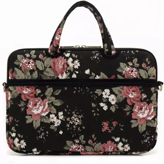 Black Rose Pattern Water-Resistant Laptop Shoulder Messenger Bag