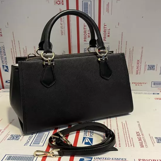 $298 Michael Kors MARILYN MD SATCHEL Handbag Black Saffiano Leather MK Purse Bag