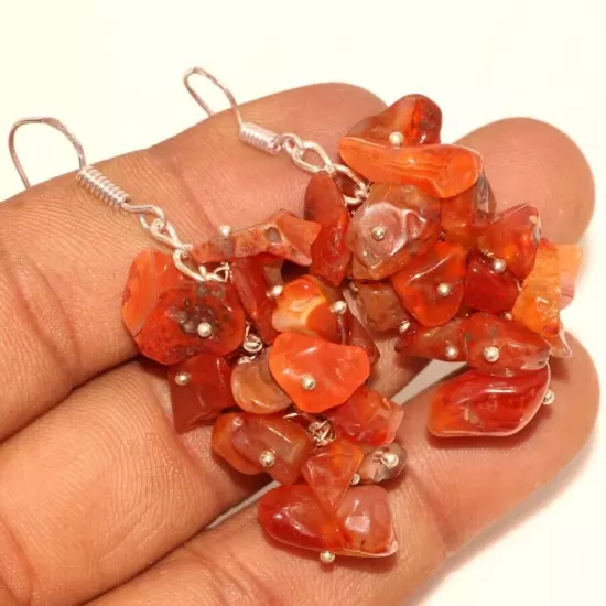 Natural Gemstone Beaded Grapes Cluster Drop & Dangle Earrings Size 2-3"