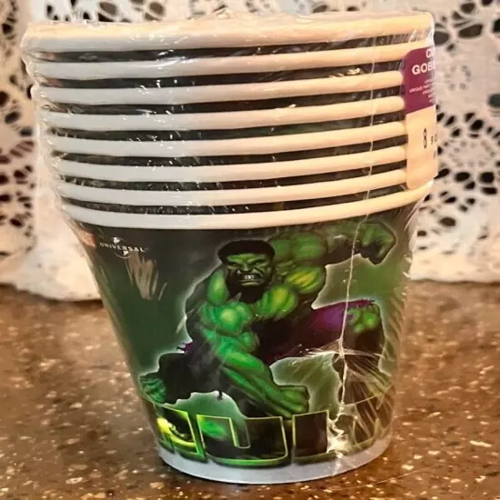 Vtg Marvel Hulk birthday paper cups 2 sets 8 each in sealed package 2003