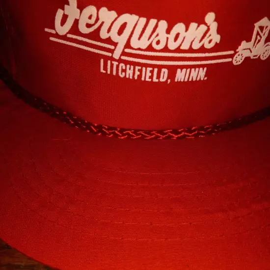 Vintage Ferguson's Litchfield Cars Trucker Red White Snapback Adjustable