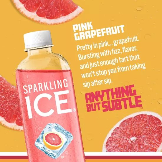 Sparkling Ice Pink Grapefruit Sparkling Water Zero Sugar Flavored Water with ...