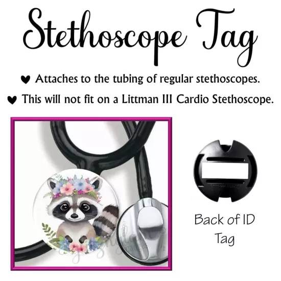 Baby Raccoon Nurse Badge Holder, Flower Badge Reel, Medical ID Retractable 6576