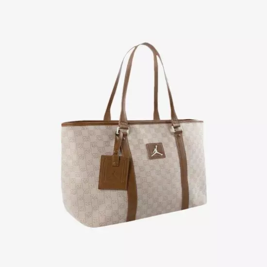 $110 Nike Air Jordan Monogram Logo Jacquard Tote 32L Luxury Travel Bag Coconut 