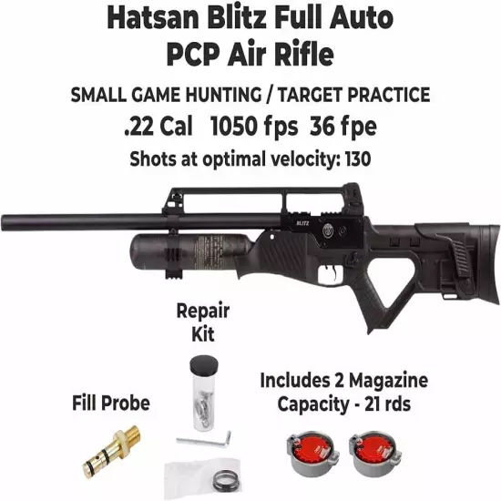 Hatsan Blitz Full Auto PCP Air Rifle .22 Cal with hand grip, ammo, & extra mag!!