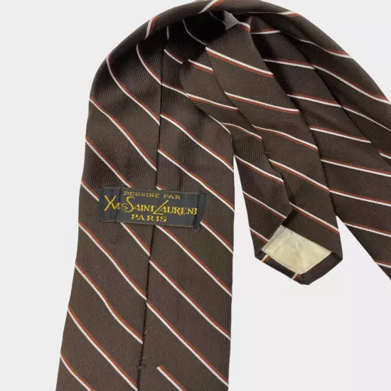 Yves Saint Laurent YSL Paris Brown Striped Vintage Necktie Silk Tie 3" x 58"