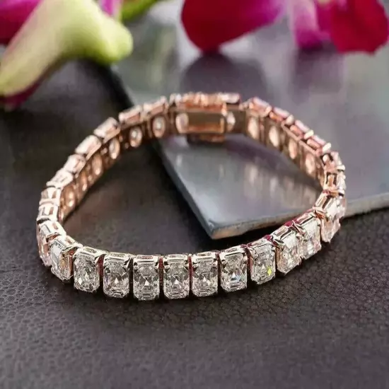 8.0Ct Asscher Cut Lab Created Diamond Men's Tennis Bracelet 14K Rose Gold Finish