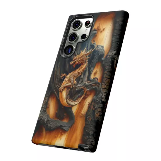 For iPhone, Samsung Galaxy, Pixel - Phone Case Cover - Carved Wood Dragon Print