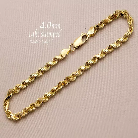 14k Solid Yellow Gold Rope Chain Necklace Bracelet 1mm-10mm Men Women Sz 7"-30"