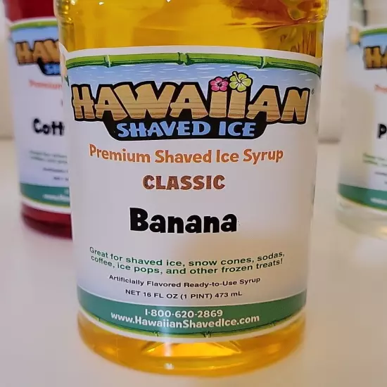 Hawaiian Shaved Ice Syrup Banana Piña Colada Cotton Candy 16 Oz. 3 Bottles