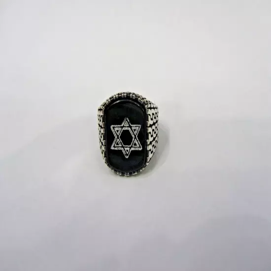 Sterling Silver Black Onyx Star of David Men's Ring Size 8 3/4