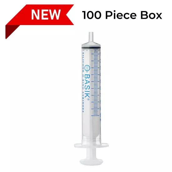 10cc BASIK Feeding Reusable Syringe Silicone O-ring Slip Tip 100/BOX Hand Feed