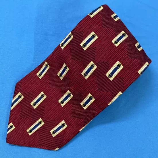 BILLY BASS Black Label MAROON/GOLD Rectangle Print 100% SILK Men's NECK TIE