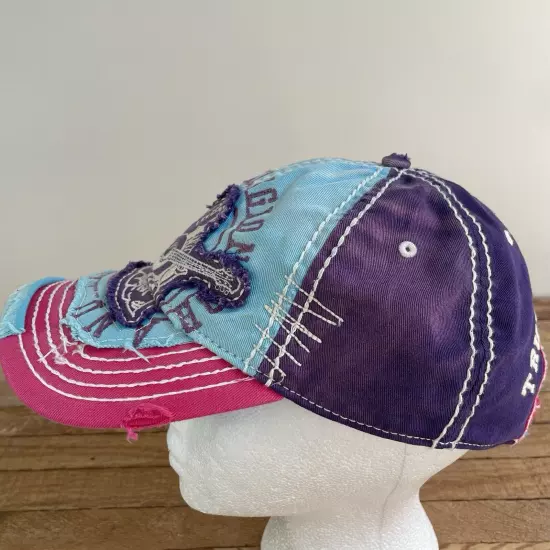 True Religion Hat Buddha Multi Colored Distressed Cap Adjustable Rare Colors