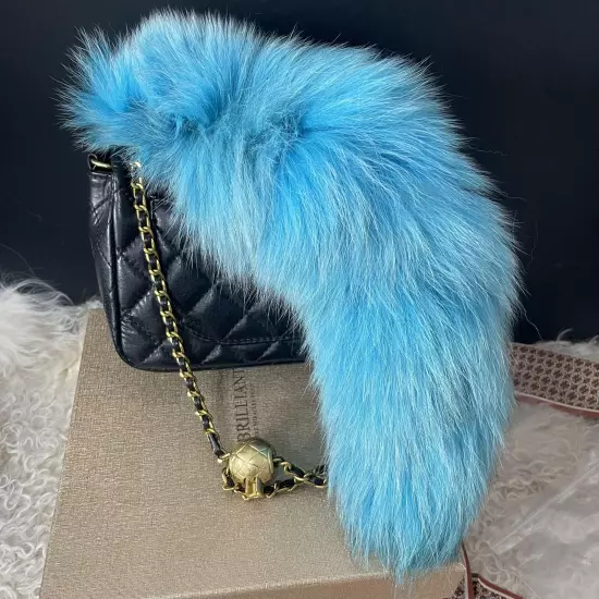 2/5/10 wholesale Dyed Color Real Blue Fox Tail Fur Keyring Pendant Cosplay Toy