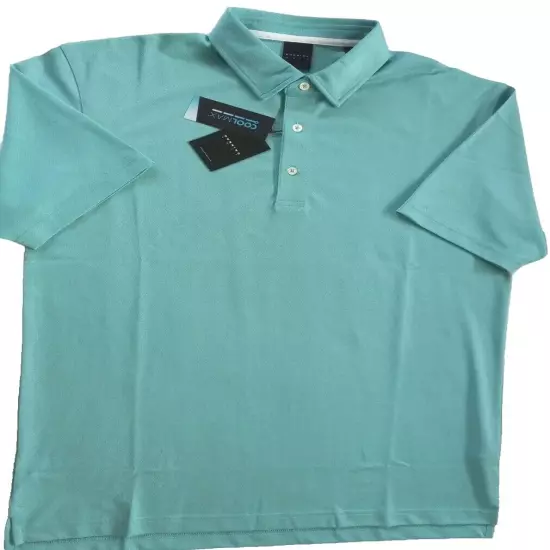 Dunning Golf Men Button Polo Large Performance Turquoise Green Spandex Polyester