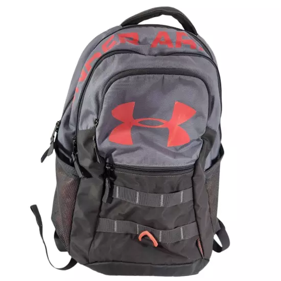 Under Armour Storm Backpack Big Logo Spellout School Travel Bag Gray Orange