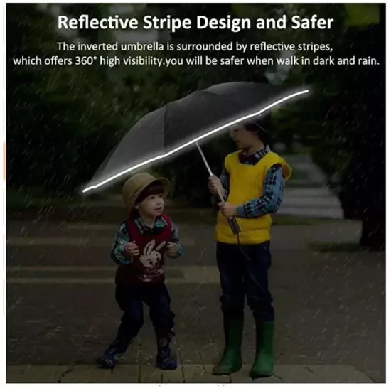 Men Women Umbrella Fully Automatic Reverse Folding Umbrella with Windproof Refl