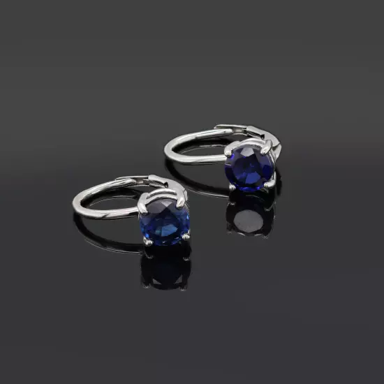 14K White Gold Plated 2 Ct Simulated Sapphire Lever Back Earrings For Womens