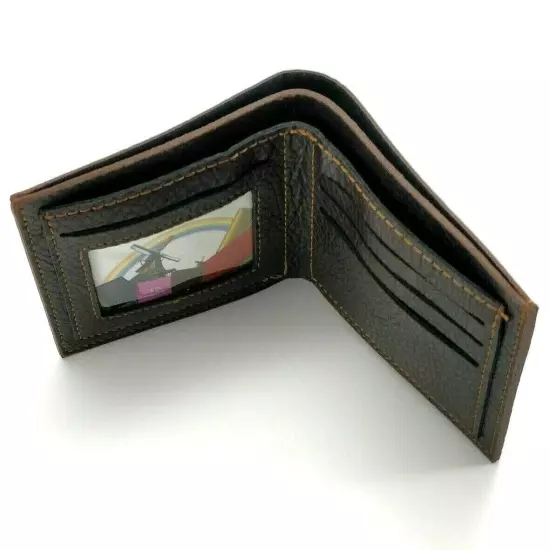 Men Leather Bi-Fold Wallet Brown Textured