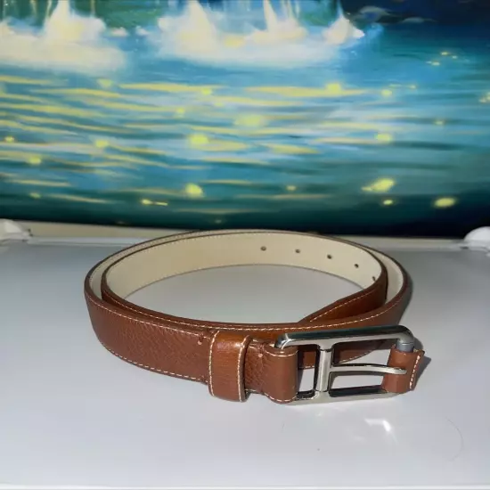 Lacoste Leather Belt Men's Size 34 Solid Brown Silver Hardware #25024