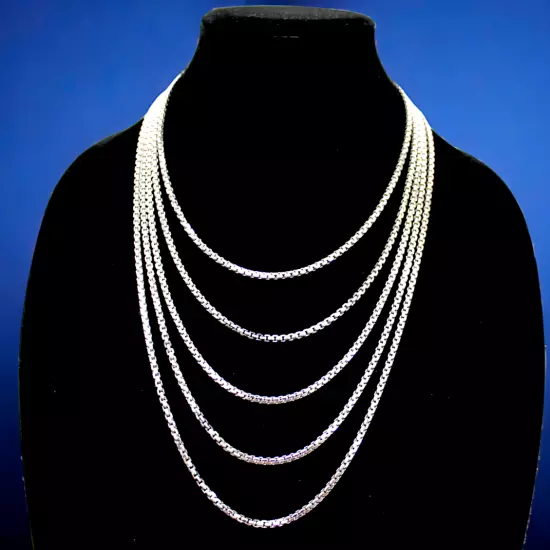 14K White Gold 1.5mm-3.5mm Franco Round Box Chain Necklace All Sizes Real