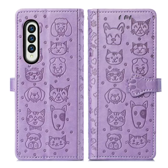 For samsung galaxy z fold 3/4/5/6 Cute PU Leather Flip Phone Case Kickstand NEW