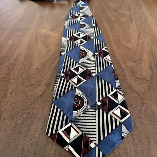 Boston Traders Men's Silk Tie 57" X 4" Multi-Color Geometric