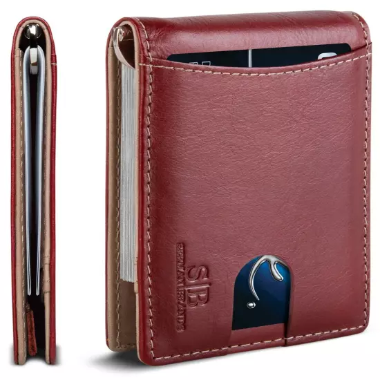 SERMAN BRANDS- Genuine Leather RFID Blocking Slim Minimalist Front Pocket Wallet