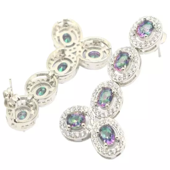 New Designed Rainbow Mystical Topaz White CZ For Birthday Gift Silver Earrings 