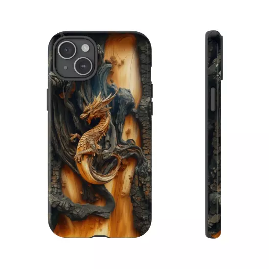 For iPhone, Samsung Galaxy, Pixel - Phone Case Cover - Carved Wood Dragon Print