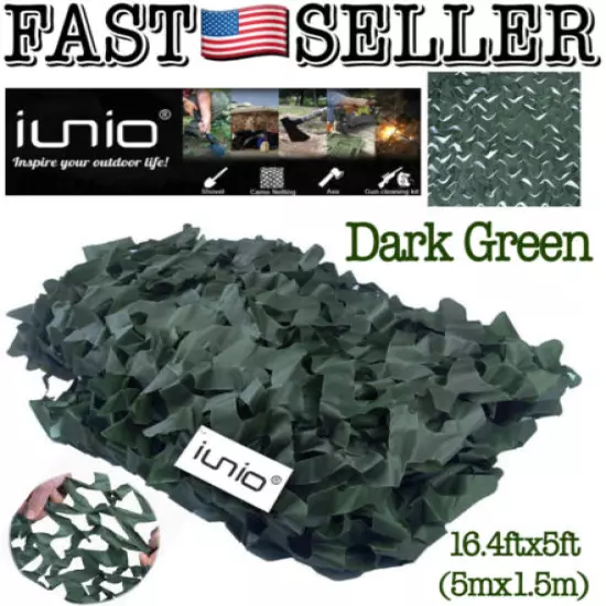 iunio Camo Netting 16.4ft X 5ft Dark Green Camouflage Net Roll - NEW! FAST!