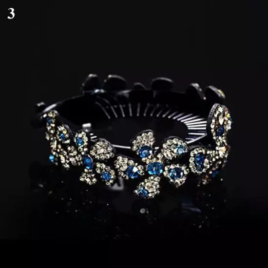 Women Rhinestone Ponytail Tail Hair Bun Holder Claw Clip Shiny Crystal Hairpin