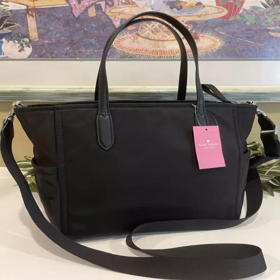 KATE SPADE CHELSEA NYLON MEDIUM BLACK TOTE SATCHEL BAG ZIP SHOULDER CARRYALL