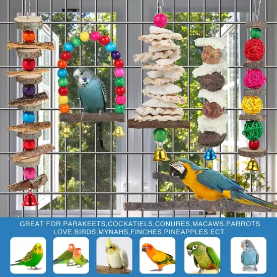 Bird Perch Bird Toys Parakeet Toys,6 Pack Bird Cage Accessories Wooden Chew Toys