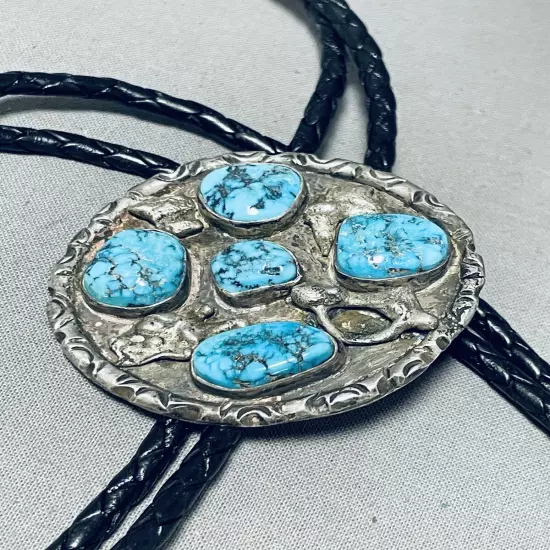 TRADITIONAL NAVAJO MORENCI TURQUOISE STERLING SILVER BOLO TIE