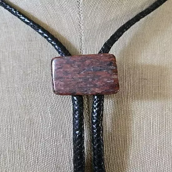 Black Bolo tie with Granite Rectangular 1.5"x1" Clasp 30 Inch Tie