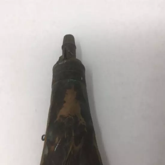 Antique Brass Powder Horn Flask wonderful embossed artwork pheasants rabbit hare