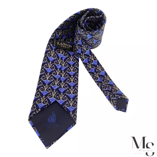 LANVIN PARIS Blue Baroque Luxury Silk Tie Made In France W:3.75’’ EX COND