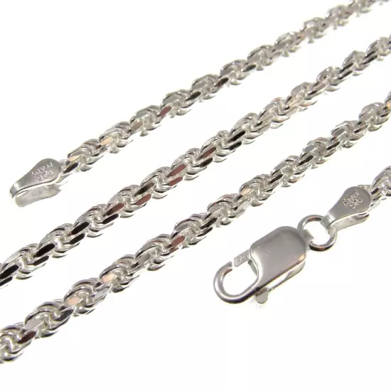 3MM Solid 925 Sterling Silver Italian DIAMOND CUT ROPE CHAIN Necklace Italy