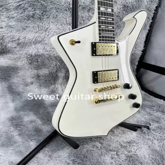 New White Iceman Electric Guitar Gold Hardware Fixed Bridge 2H Pickup Solid Body