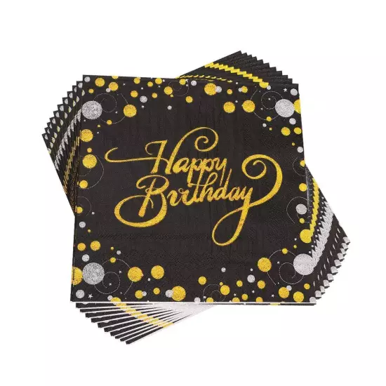 Birthday Party Cocktail Napkins - 100 Pack Gold Foil Happy Birthday Disposabl...