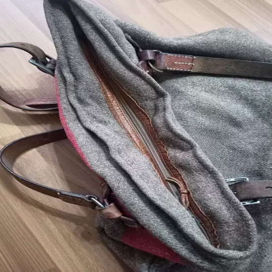 Swiss travel, shopping bag made of army blanket and leather belts