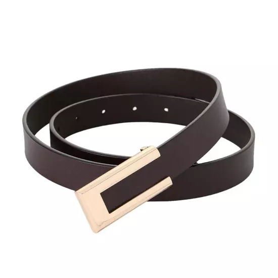 Womens Leather Belt Skinny Waist Belt for Dresses Jeans Pants with Gold Buckle