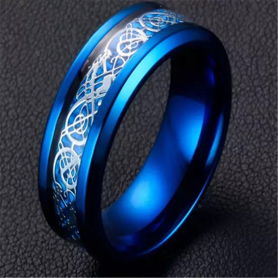 8mm Mens Celtic Dragon Stainless Steel Ring Band Hip Hop Rings Boys Gift Sz 6-12